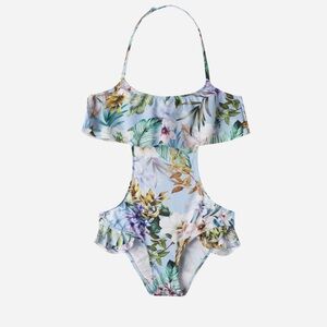 Calzedonia Baby Sea Trikini Swimsuit Floral Palm Print Bikini Bathing Suit Blue